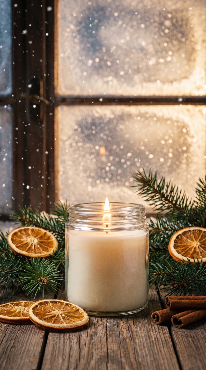 Sample ad: a holiday candle with pine and orange slices