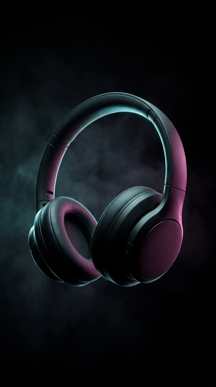 Sample ad: black headphones in cyan and magenta light
