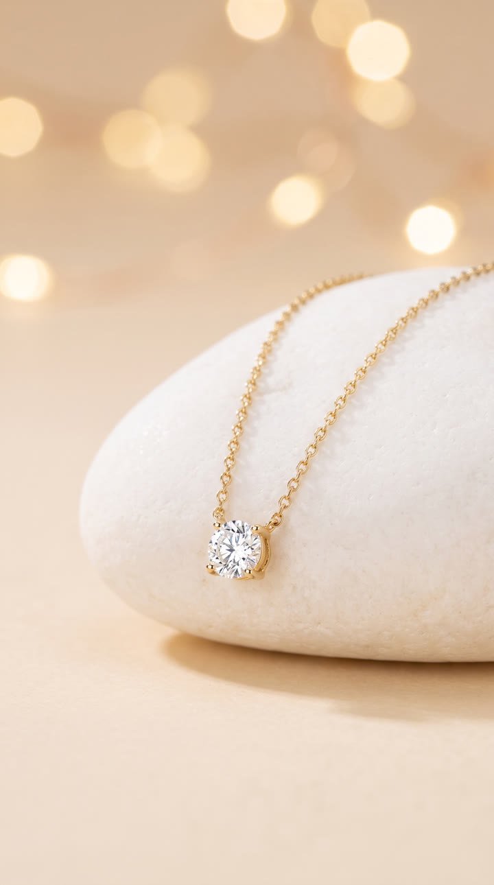 Sample ad: a gold necklace with a diamond on a white stone